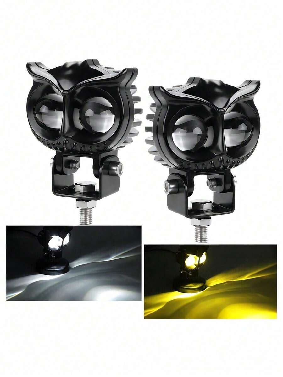 2 luces antiniebla LED con forma de búho, luces auxiliares para motocicleta, 40 W, luz de proyector blanca y ámbar para todas las motos, coches, SUV, ATV (paquete de 2) - Negro - Ver 1