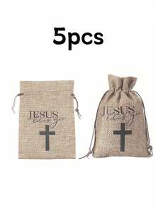 1/5/10个装麻绳束口袋，婚礼礼品袋，糖果束口袋，迷你基督教十字架首饰袋（适合圣诞节），礼品袋 - 彩色 - 查看 12
