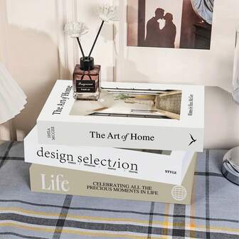 3件套仿真书，家居装饰佳品 - 现代装饰仿真书 - 高端人造纸书，适用于咖啡桌、书架、酒店装饰、摄影道具、节日装饰