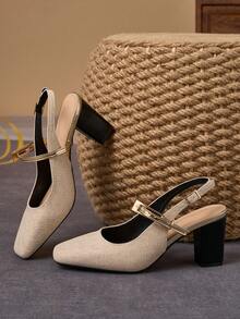 WHDXY 7cm Elegant Square Toe Chunky Heel Pumps, Shiny Apricot Color, Suitable For Party, Banquet, Wedding, Daily Wear - Apricot - View 6