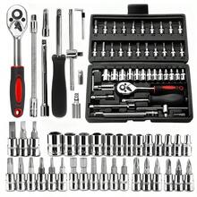 A Set Of 46 Pieces Car Repair Tool Kit, 1/4 Inch Drive Socket Ratchet Wrench Set, Combination Tool Kit, Bicycle Car Repair Tools - Ideal Gift And Perfect New Year Gift(Some Parts Are Random In Color)