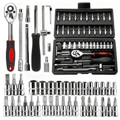A Set Of 46 Pieces Car Repair Tool Kit, 1/4 Inch Drive Socket Ratchet Wrench Set, Combination Tool Kit, Bicycle Car Repair Tools - Ideal Gift And Perfect New Year Gift(Some Parts Are Random In Color)