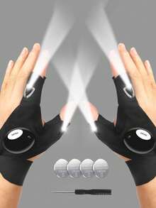 1 双 LED 便携式照明手套，成人男友风酷炫小工具照明手套，迷你电池供电，适用于家庭照明、露营、徒步旅行、钓鱼、维修等用途（含电池）