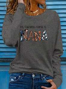 2026 Women's Nana Life T Shirt, Colorful Pattern Print Long Sleeve, Soft Skin Friendly Loose Fit, Spring Summer Casual Top, Women's Graphic Tee, Fall Streetwear,End Of Season,Final Stock,Fan Favorite.,Soft & Comfortable For Daily Wear, Versatile Basic Tops For Spring And Summer.Plus Size Long Sleeve Tops Women Spring Outfits Spring Break Summer Sweatshirts Loose Comfy Wear. - 深灰色 1 - 查看 1