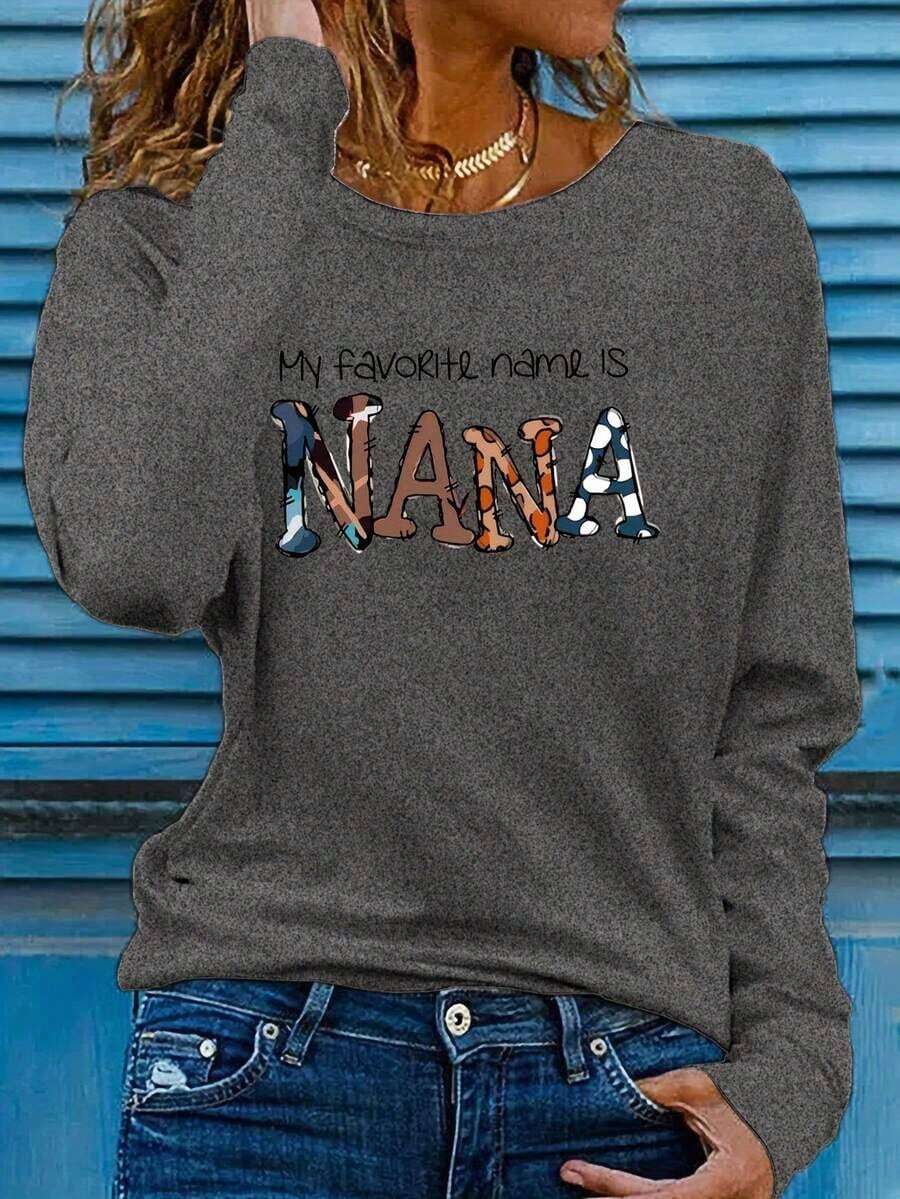2026 Women's Nana Life T Shirt, Colorful Pattern Print Long Sleeve, Soft Skin Friendly Loose Fit, Spring Summer Casual Top, Women's Graphic Tee, Fall Streetwear,End Of Season,Final Stock,Fan Favorite.,Soft & Comfortable For Daily Wear, Versatile Basic Tops For Spring And Summer.Plus Size Long Sleeve Tops Women Spring Outfits Spring Break Summer Sweatshirts Loose Comfy Wear. - 深灰色 1 - 查看 1