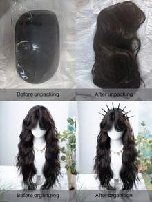 alicegarden 1顶黑色棕色合成耐热直发假发，中分刘海，纤维材质，适合日常佩戴，自然逼真（不含配件） - Black-brown - 查看 11