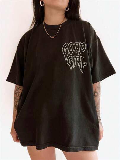 Camiseta de mujer vintage lavada en colores cómodos - Buena estética grunge gráfica, ajuste holgado oversized, suave rosa, look rústico, diseño de telaraña académica, ropa casual, esencial para primavera, verano y otoño, camiseta minimalista