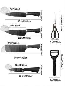 Juegos de cuchillos, oferta del et de 6 piezas profesional de cuchillos para cortar carne de acero al carbono y un juego de tijeras para pelar verduras, - Negro - Ver 3