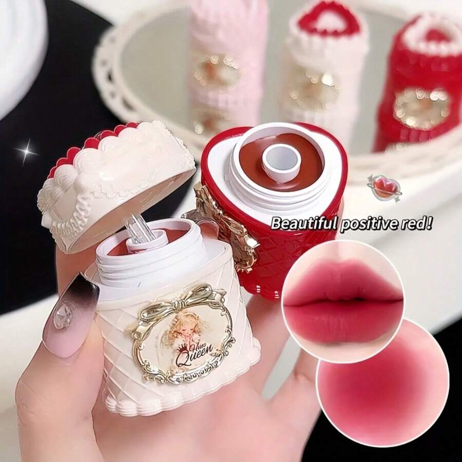 Strawberry Cupcake Shape & Cupid Matte Lip Gloss - 24H Long-Lasting, Moisturizing Transfer Proof Matte Finish, Lip Clay Jar Cake Model Matte Velvet Lipstick Suitable For Girls Christmas Gift, Lipstick For Parties, Weddings, Prom - Lip Gloss - 查看 1