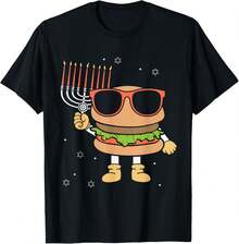 Israelischer  Jüdischer Hamburger Burger Chanukka T-Shirt Damen T-Shirt Grafik-T-Shirts Crop Tops Outfits Tops T-Shirt - Schwarz - Übersicht 2