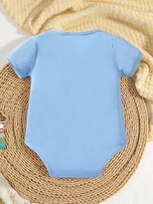 Baby Boy Funny Slogan Letter Print Short Sleeve Bodysuit - Blue - View 2