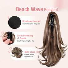 16英寸夹式马尾辫接发，女士卷曲波浪马尾辫接发，适用于各种场合，轻盈防滑。 - 彩色 - 查看 6