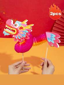 1pc Chinese Dragon Paper Cardboard, Handheld Ornament, New Year Handmade DIY Paper Dragon Hard Paper Honeycomb Ball Pull Flower Paper Dragon Hands Can Dance Paper Dragon, Christmas Valentine's Day New Year Gift - Multicolor - View 10