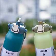 BJPKPK - Botellas de agua aisladas con pajita, 20 onzas lindas botellas de agua con asa, termo de metal de acero inoxidable sin , termo de fácil transporte para hombres y mujeres, color blanco(1.3 Litros Rojo 40 oz) - Multicolor - Ver 6