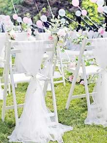 1pc Elegant Wedding Chair Sash, Sheer Chiffon Fabric, Suitable For Weddings, Parties And Romantic Decor - Perfect For Aisle Accents And Chair Decorations, Wedding Decor, Chair Back Decoration White Tulle Wedding Supplies Party Decorations