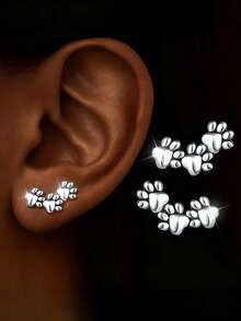 1 Pair Girl's Cat Paw Hanging Earrings, Creative & Unique Design, Cute Pet, Delicate & Sweet, Versatile For Daily Wear - Multicolor - View 5