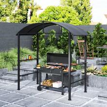 Outsunny Grill Pavilion Windproof Garden Pavilion 233 X 110 X 235 Cm With Double Roof, Shelves, UV Protection Garden Sheds, Steel BBQ Pavilion, Garden Tent For BBQ Parties, Dark Grey - 1 - View 2