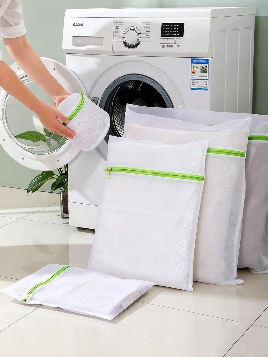 1/3/5pcs Green Zipper Laundry Bags (40*50cm), Honeycomb Mesh Washing Bags, Washing Machine Garment Wash Bags, Fine Mesh Thickened Laundry Bags, Travel Storage Bags For Lingerie, Bras, Clothes, Prevent Tangling And Damage, Suitable For Washing Clothes, Shirts, Bras, Socks, Stockings, Underwear