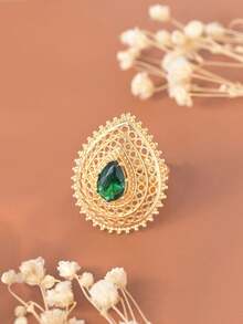 1 Pc Vintage-Inspired, Luxurious Palace-Style Hollow Cubic Zirconia Ring For Women, Featuring A Wide Band With Water Drop/Pear-Shaped Design. This 18K Gold-Plated Adjustable Ring Is The Perfect Accessory For Banquets, Gatherings, And Parties, And Makes An Ideal Gift For Female Friends.