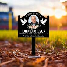 1pc Customizable Memorial Stake - Metal With Colored Photo, Name And Date, For Cemetery Memorial, Personalized Gravestone, Vintage-Style Outdoor Garden Tribute, With Frame And Message, Memorial Day Decoration, Weatherproof, Sympathy Gift - Black - View 13