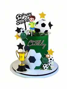 30PCS Football Cake Decorations, Football Player Figurines Decorations, Green Football Birthday Party Football Sports, World Cup European Cup Football Cake Decorations, Men's Birthday Cake Decorations, Christening Cake Decorations, Football Theme Cake Decorations(Do Not Touch The Cake Directly,Do Not Let The Ball Surface Touch The Cake, Use With A Tube Or Tray.) - Multicolor - View 1