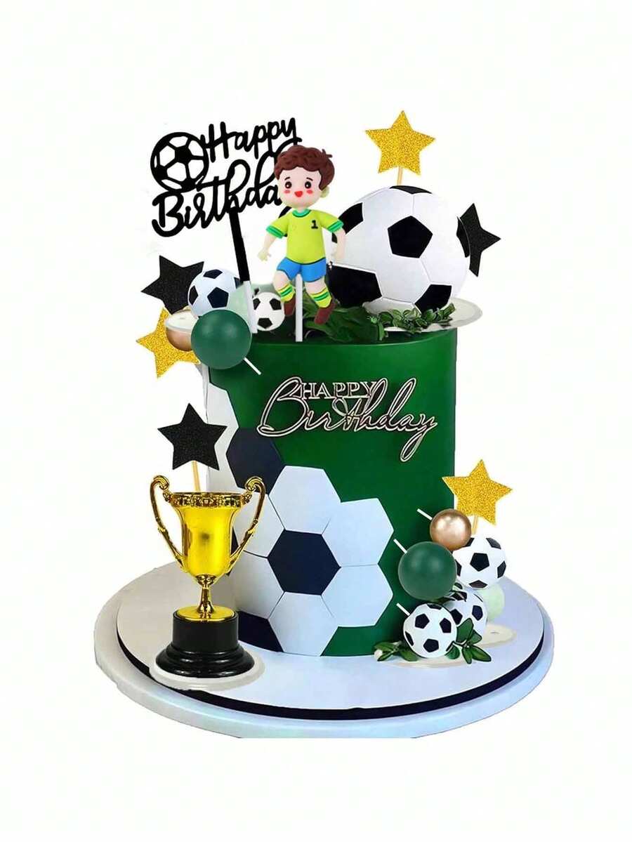 30PCS Football Cake Decorations, Football Player Figurines Decorations, Green Football Birthday Party Football Sports, World Cup European Cup Football Cake Decorations, Men's Birthday Cake Decorations, Christening Cake Decorations, Football Theme Cake Decorations(Do Not Touch The Cake Directly,Do Not Let The Ball Surface Touch The Cake, Use With A Tube Or Tray.) - Multicolor - View 1