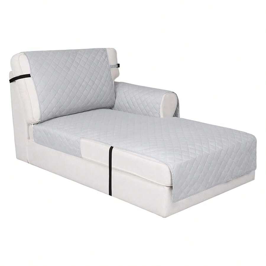 Reversible Chaise Lounge Couch Cover Water Resistant Sofa Cover Sectional L Shaped Sofa Slipcover With Adjustable Straps Furniture Protector For Dogs 115X34 In, Light Gray/Light Gray - Multiwarna 1980 - View 1