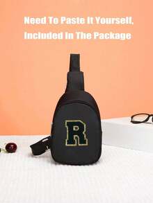 1pc Teen Shoulder/Waist Bag With A-Z Letter Patch Pattern, Vibrant Colors, And Eye-Catching Design. Made Of Nylon, With An Adjustable Shoulder Strap. Suitable For All Seasons And Outdoor Travel. Mini Coin Purse With Casual And Stylish Design. Also Makes A Great Birthday Or Holiday Gift For Friends And Family. (Letter Patch Needs To Be Applied By The User; Included With The Bag) - Black - View 7