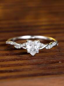 1 件 S925 纯银心形戒指，双层白色立方氧化锆镶边，中心镶嵌宝石，浪漫叠戴首饰，女士完美之选，情人节和周年纪念礼物。 - 彩色 - 查看 10