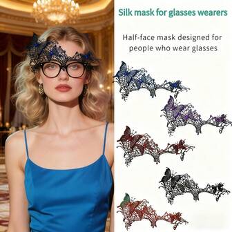 威尼斯风格黑色蕾丝蝴蝶面具，镶嵌水钻，镂空半脸面具 - 镂空蝴蝶水钻半脸面具，适合派对、嘉年华、化装舞会，多种颜色可选