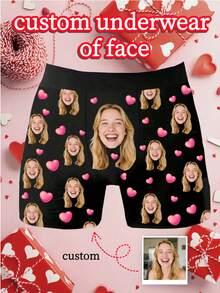 1pc Customized Men's Briefs - Personalized Face & Pastel Heart Pattern, Customized Men's Underwear | Top Valentine's Day/Anniversary Gift, Ideal Boyfriend Gift, Customizable Item, Men's Briefs, Men's Gift, Christmas Gift, Adult Christmas Stocking Stuffer, High-Quality Versatile Gift For Boyfriend - Multicolor - View 3