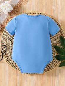 Baby Boy Slogan Print Round Neck Short Sleeve Casual Bodysuit - Blue - View 2