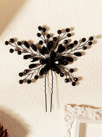 1 pieza Peineta de novia con cristal negro estilo europeo y americano, Pinza de pelo con cristal negro, Accesorio de pelo para vestido de fiesta de boda, Adorno de moda para el cabello como regalo