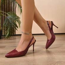 Women's Fashion High Heel Sandals, Solid Color - Red - View 4