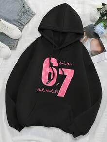 Six Seven Pink Stars Pattern Print Graphic Oversized Hoodies Sweatshirts For Women, Long Sleeve Pocket Pullover, Girls Sweatshirts, Fall Fashion 2025 Pullover, Letter Print Winter Clothes, Casual Women Clothes For Fall And Winter, Suitable For Parties, Outdoor Activities, And Leisure, Gift For Women, Size S-3XL - màu đen - Xem 2
