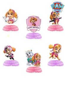6pcs Paw Patrol Pink Dog Party Supplies, Honeycomb Decorations, Puppy Patrol Tabletop Honeycomb Stand, Suitable For Birthday, Holiday And Theme Parties - Multicolor - View 4