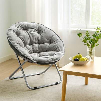 Folding Moon Chair – Ergonomic Round Lounge Chair With Metal Legs – Plush Padding For Superior Comfort – Perfect For Bedrooms, Dorms, Or Small Spaces