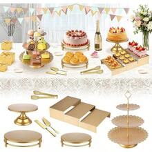 10-Piece Gold Cake Stand Set, Luxury Dessert Display Collection For All Celebrations, Complete Party Set - 10pcs - 查看 1