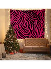 1pc Polyester Zebra Pattern Tapestry, Abstract Design, Room Decor Accent, Vibrant Pink And Black, Suitable For Living Room, Bedroom And Office, Fashionable Home Interior Decoration, Eye-Catching Large Tapestry - Multicolor - View 11