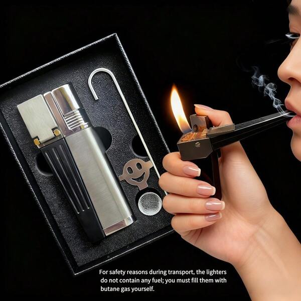(Gas Not Included)2-In-1 Foldable Metal Refillable Lighter Set-Portable, Refillable & SoftFlame Lighter , Multipurpose Lighter Combo For Men , Perfect For Camping, BBQ, Kitchen