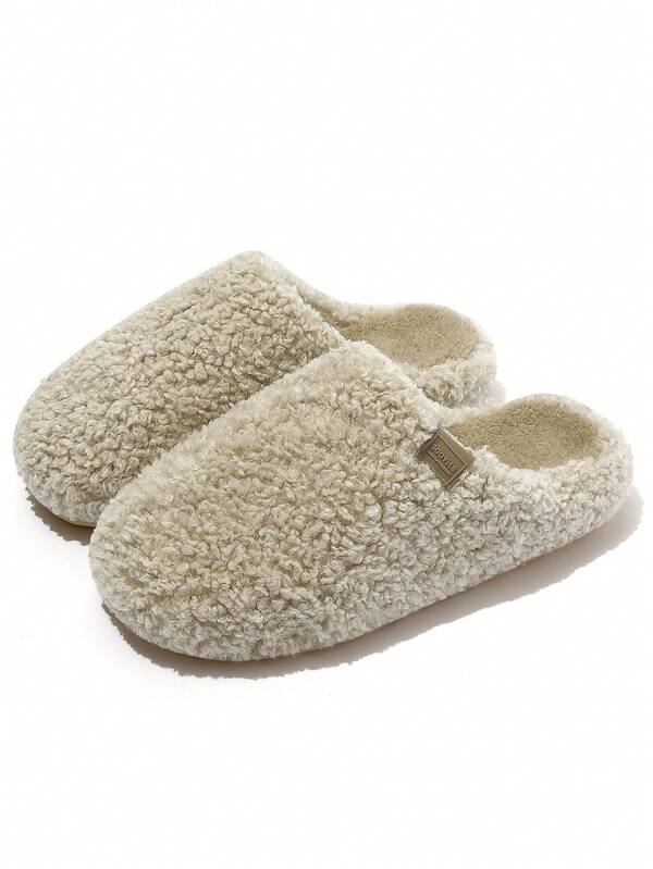 نعال داخلية/خارجية مبطنة بالفرو ذات لون واحد، نعال غرفة نوم للجنسين، خريف/شتاء