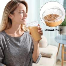 40/20 Pack 16oz Clear Plastic Cups - Durable PET Drinkware For Ice Coffee, Smoothies, Slurpees, Milkshakes | Disposable Leak-Proof Tumblers With Strawless Sip Lids For Parties, Camping, Picnics, Holidays & Outdoor Events, Picnic Essentials, Transparent Drinkware, Lightweight Drinkware, Best For Christmas  Home And Living New In Dinnerware Outdoor Supplies - 20 miếng nắp cốc ruy băng trong suốt - Xem 4