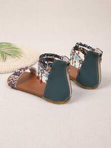 1双女士刺绣串珠波西米亚风T字带平底凉鞋 - 墨綠色 - 查看 9