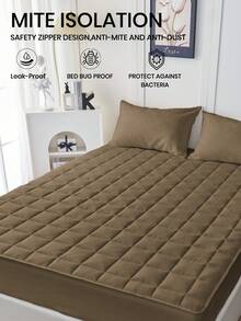 1pc Waterproof & Comfortable Quilted Fitted Sheet, Bedding, Fitted Sheet, Mattress Cover, Soft & Cozy, Skin-Friendly Mattress Protector, Suitable For Queen, King, Twin Size Beds, Soft Mattress Pad And Dust-Proof, Machine Washable - Brown - View 5