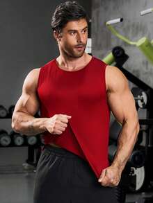 Men's Gym Tank Top Sleeveless Shirts For Men Fitness Workout Muscle Athletic Dry Fit Lightweight Tee Shirts - 紅色 - 查看 3