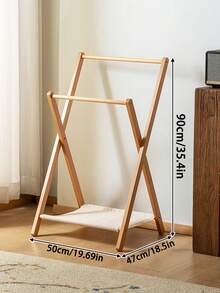 1 pièce Porte-vêtements pliable et compact en bambou pour usage domestique, porte-serviettes, porte-manteau multifonction, étagère de rangement, penderie autoportante, solution de rangement multifonctionnelle pour la chambre à coucher et le salon, conception sans bavure pour protéger les vêtements, étagère à chaussures et étagère de rangement simple