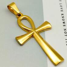 Collar con colgante de cruz Ankh egipcia para hombres - Joyería de símbolo de vida de acero inoxidable, cadena duradera de estilo gótico en tono dorado para atuendo casual, regalo religioso para él, joyería egipcia, accesorio simbólico, diseño intrincado, artesanía elegante, buscadores espirituales - #1 - Ver 7