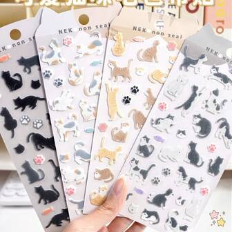 Nuevos y adorables pegatinas de espuma 3D con expresiones de animales de dibujos animados, pegatinas con expresiones de gatos adorables para pósteres, diarios, decoración de botellas de agua (estilo y color aleatorios)