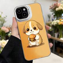 Cubierta de telefono con dibujo de perro comiendo hamburguesa color naranja funda para iPhone estilo kawaii con texto CASETTO ideal para uso diario y regalos Aplicable a los teléfonos de la serie Apple y Galaxy - Blanco - Ver 2