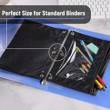 3 Pcs 3-Ring Pen Pencil Pouch With Clear Window 3 Hole Binder Pencil Case Canvas Binder Pouch With Zipper For Office School And Home Black - Black - View 4